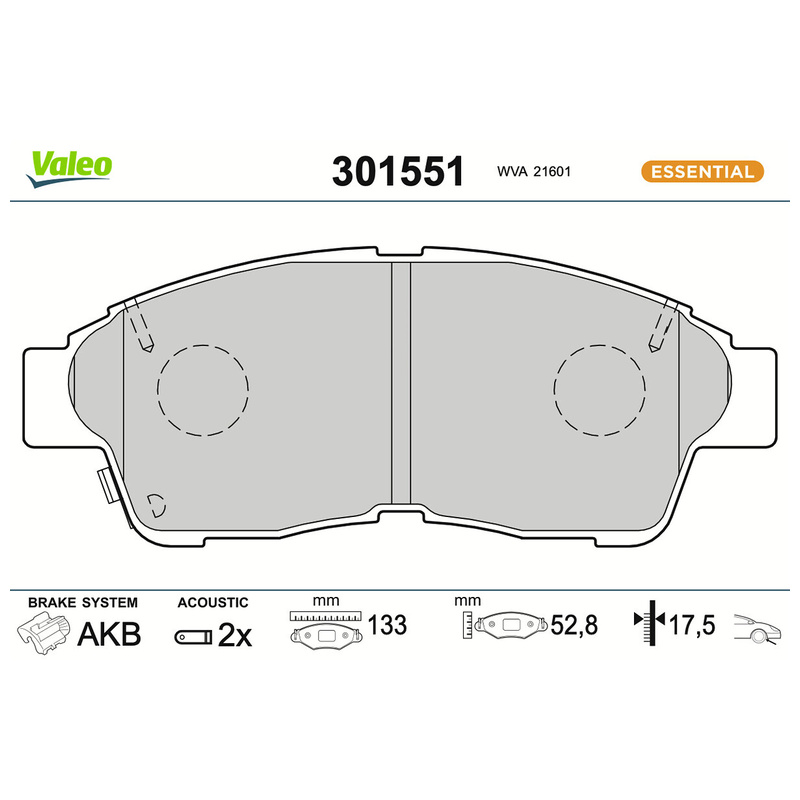 VALEO Sada brzdových platničiek kotúčovej brzdy 301551