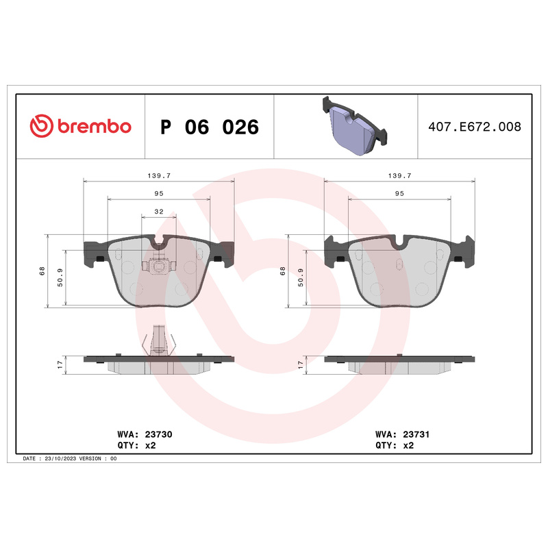 BREMBO Sada brzdových platničiek kotúčovej brzdy P06026