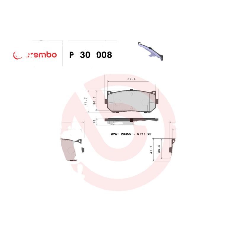 BREMBO Sada brzdových platničiek kotúčovej brzdy P30008