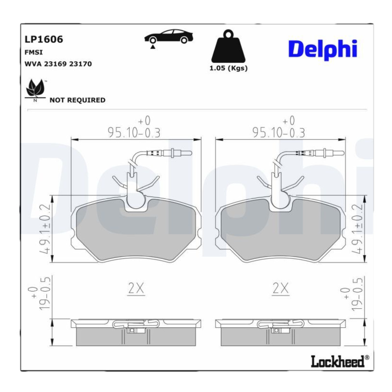 DELPHI Sada brzdových platničiek kotúčovej brzdy LP1606