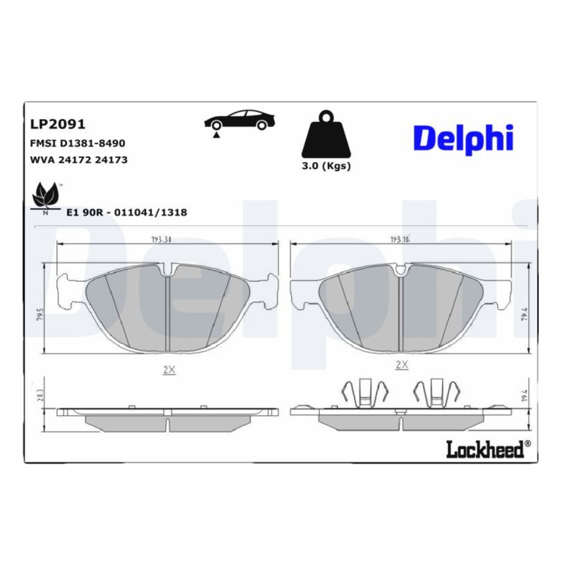 DELPHI Sada brzdových platničiek kotúčovej brzdy LP2091