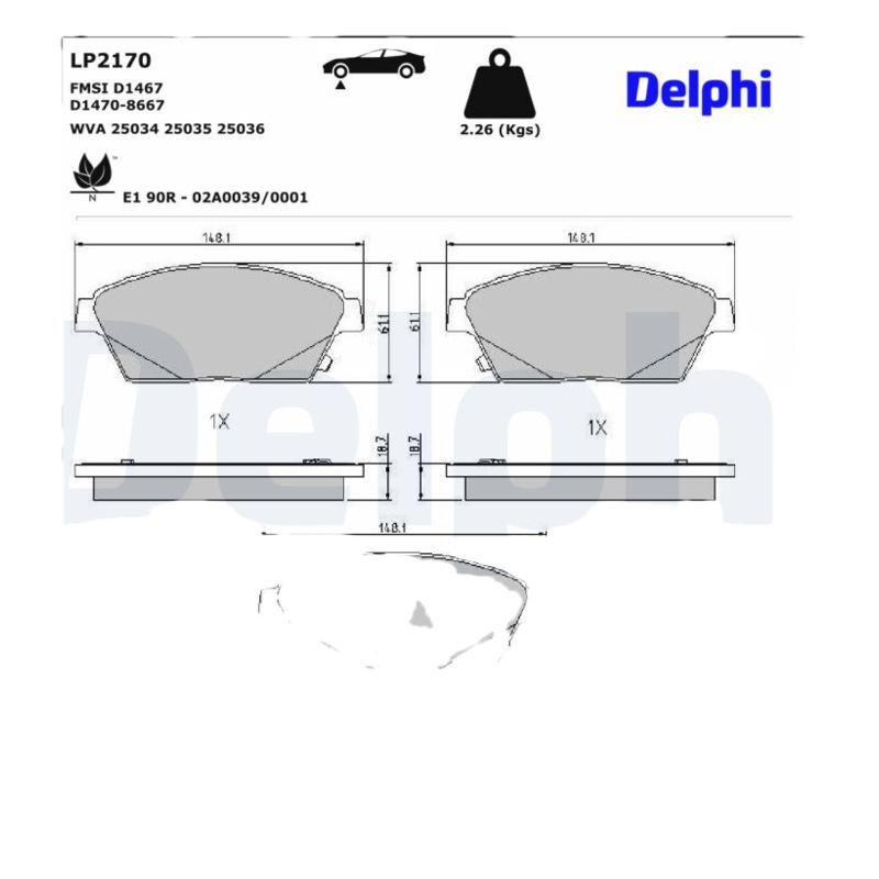 DELPHI Sada brzdových platničiek kotúčovej brzdy LP2170