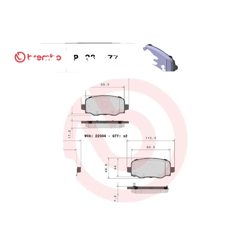 BREMBO Sada brzdových platničiek kotúčovej brzdy P23177