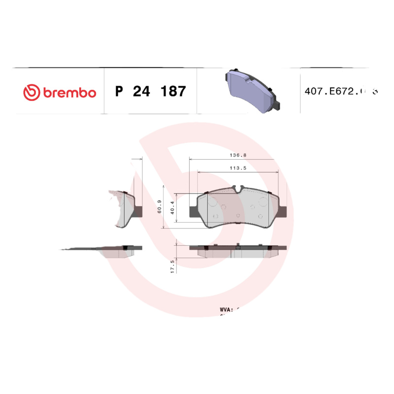 BREMBO Sada brzdových platničiek kotúčovej brzdy P24187