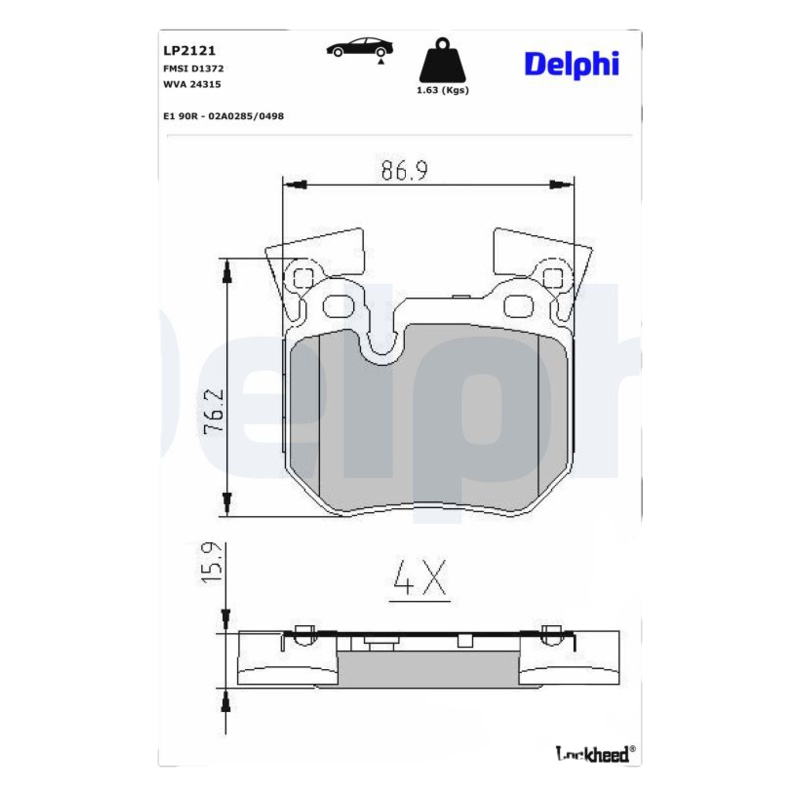 DELPHI Sada brzdových platničiek kotúčovej brzdy LP2121