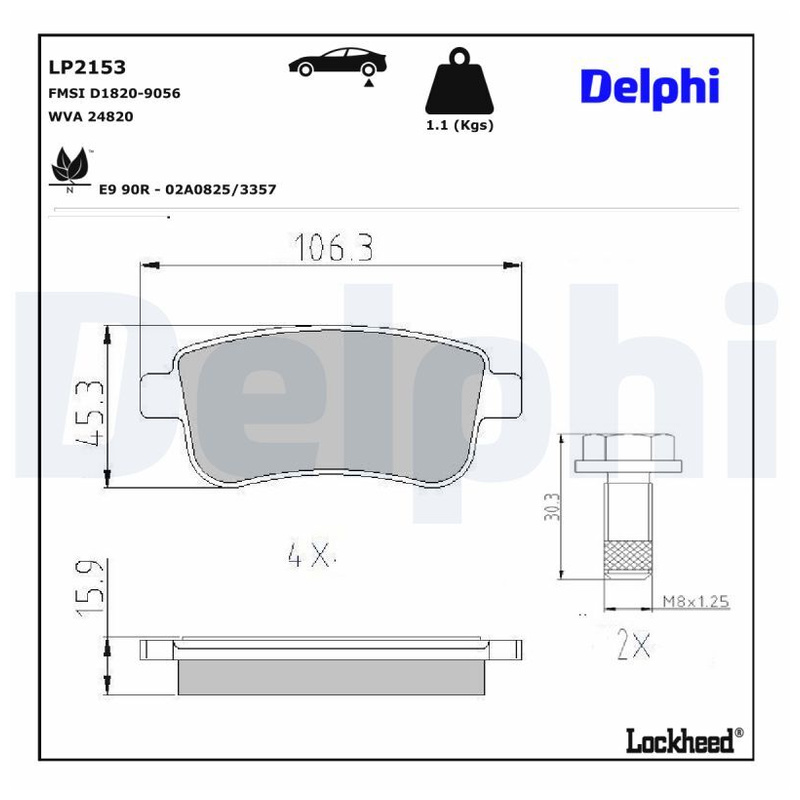 DELPHI Sada brzdových platničiek kotúčovej brzdy LP2153