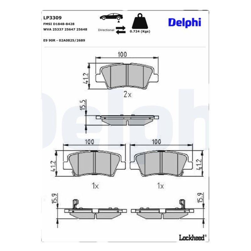 DELPHI Sada brzdových platničiek kotúčovej brzdy LP3309
