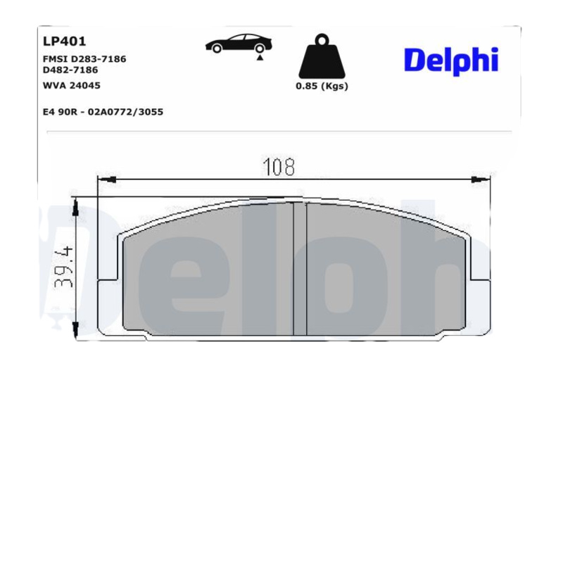 DELPHI Sada brzdových platničiek kotúčovej brzdy LP401