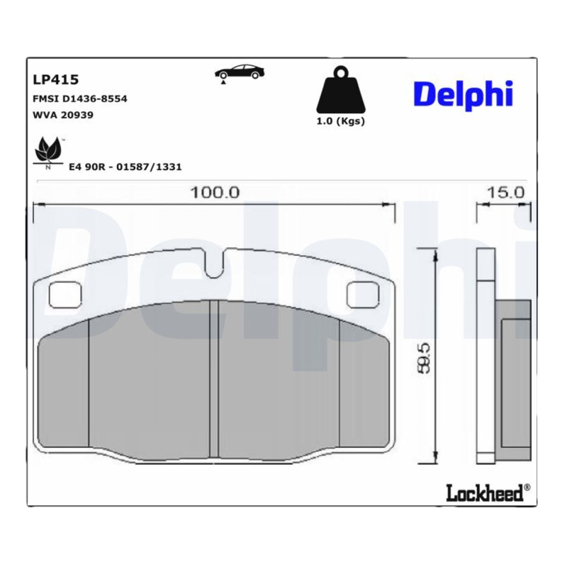 DELPHI Sada brzdových platničiek kotúčovej brzdy LP415