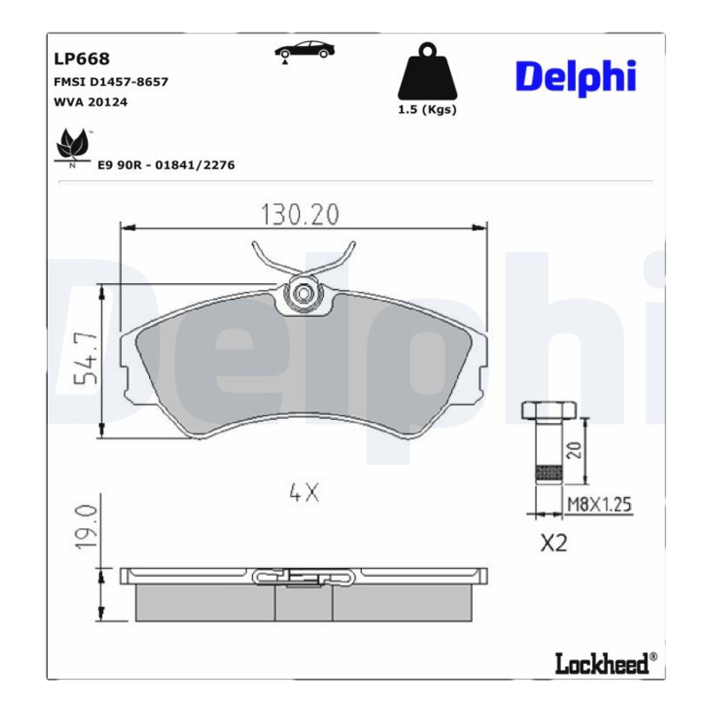 DELPHI Sada brzdových platničiek kotúčovej brzdy LP668