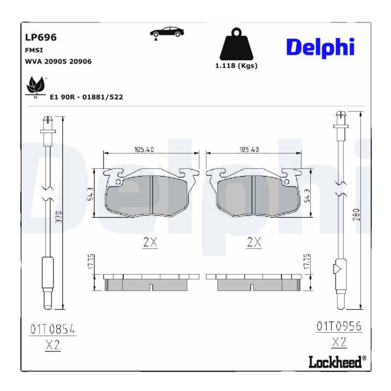 DELPHI Sada brzdových platničiek kotúčovej brzdy LP696