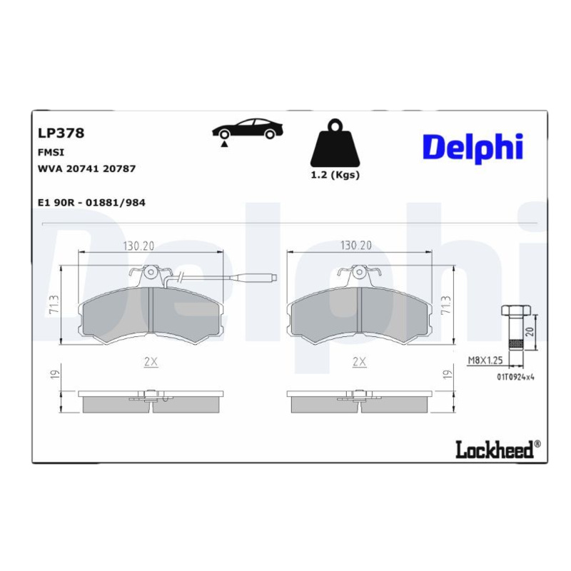 DELPHI Sada brzdových platničiek kotúčovej brzdy LP378