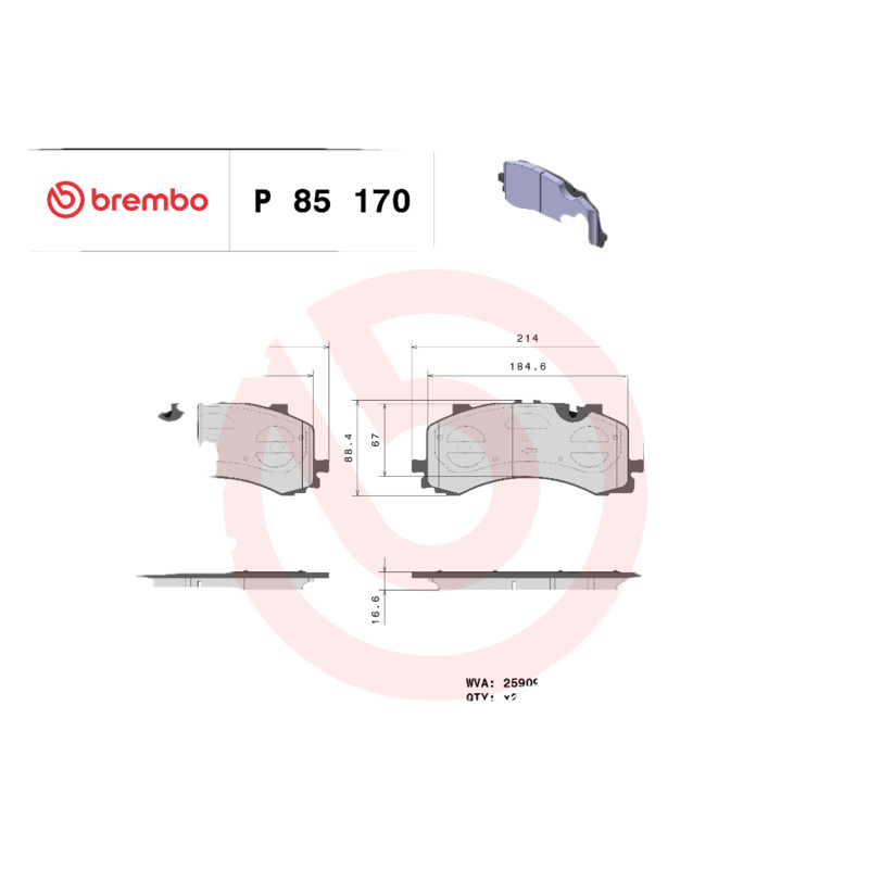 BREMBO Sada brzdových platničiek kotúčovej brzdy P85170
