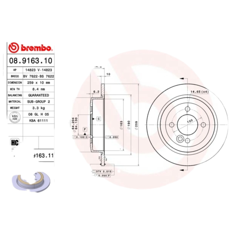 BREMBO Brzdový kotúč 08916311