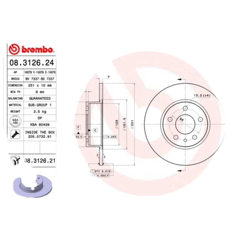 BREMBO Brzdový kotúč 08312621