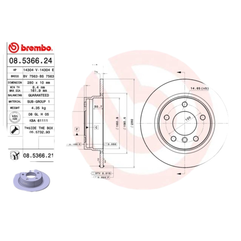 BREMBO Brzdový kotúč 08536621