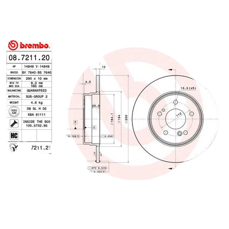 BREMBO Brzdový kotúč 08721121