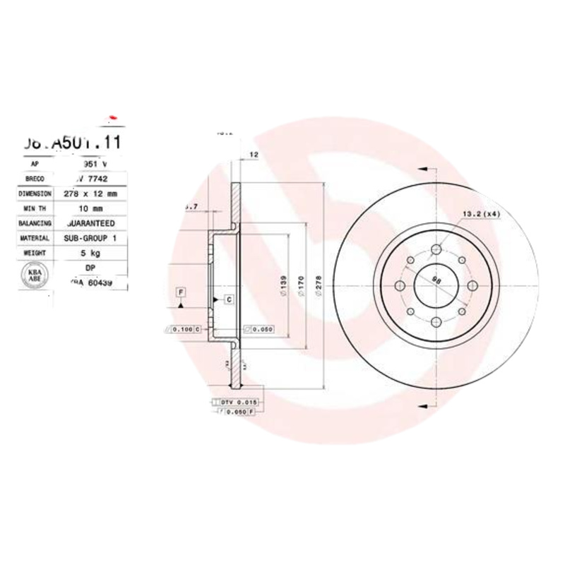 BREMBO Brzdový kotúč 08A50111