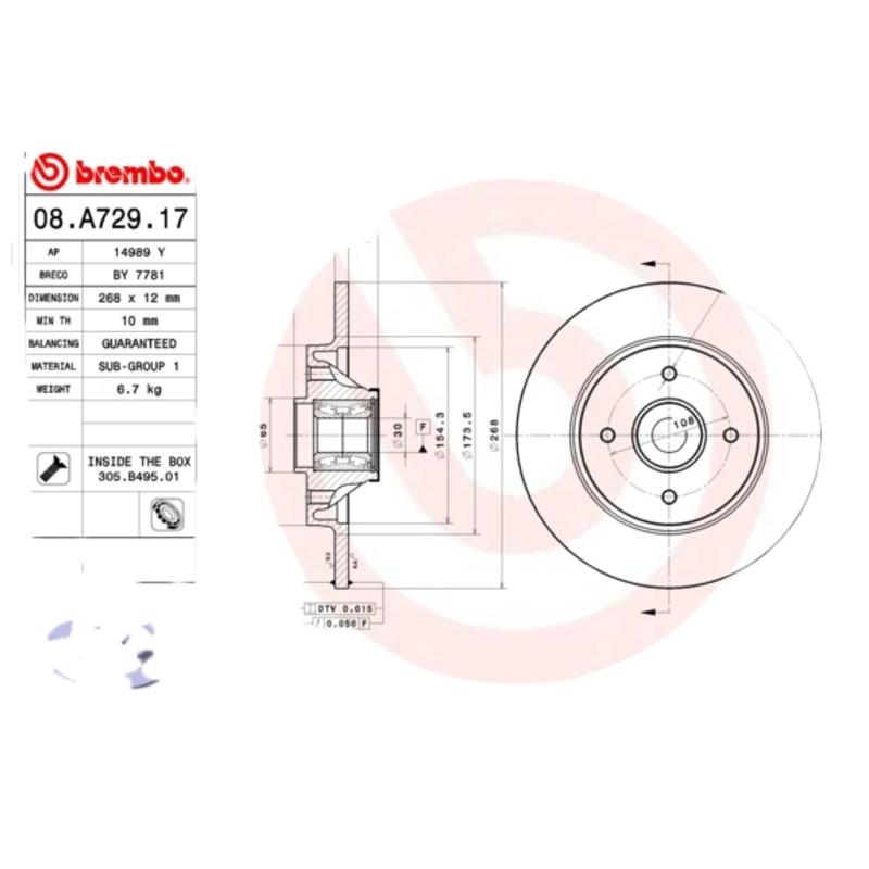 BREMBO Brzdový kotúč 08A72917