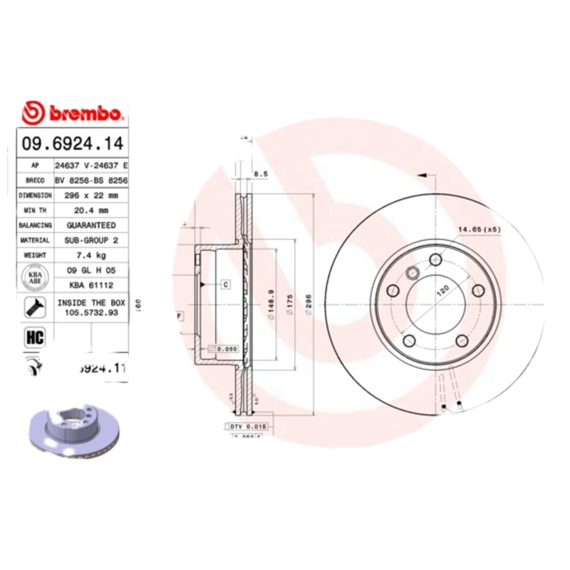 BREMBO Brzdový kotúč 09692411