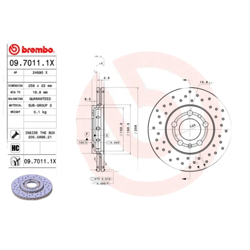 BREMBO Brzdový kotúč 09.7011.1X
