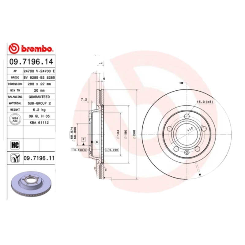 BREMBO Brzdový kotúč 09719611