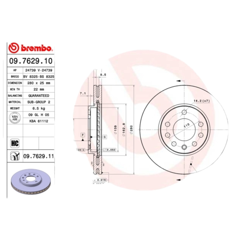 BREMBO Brzdový kotúč 09762911