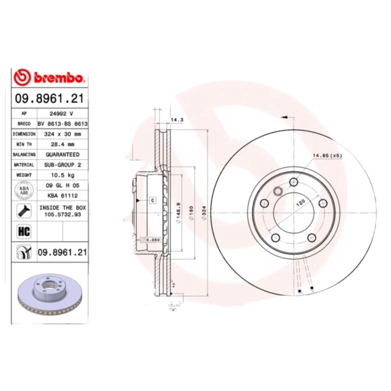 BREMBO Brzdový kotúč 09896121