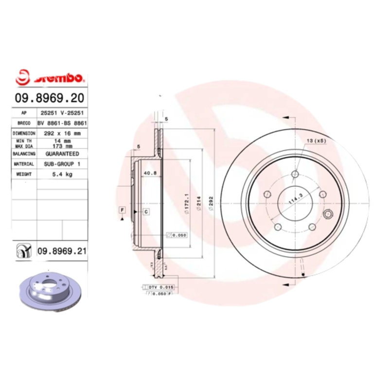 BREMBO Brzdový kotúč 09896921