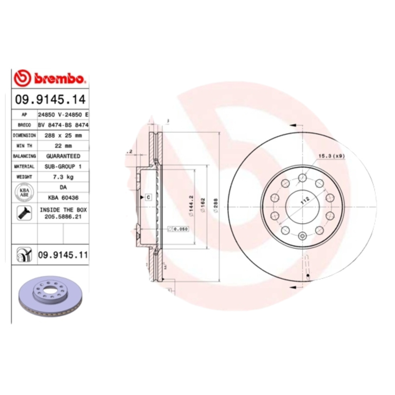 BREMBO Brzdový kotúč 09914511