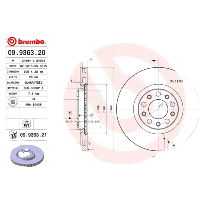 BREMBO Brzdový kotúč 09936321