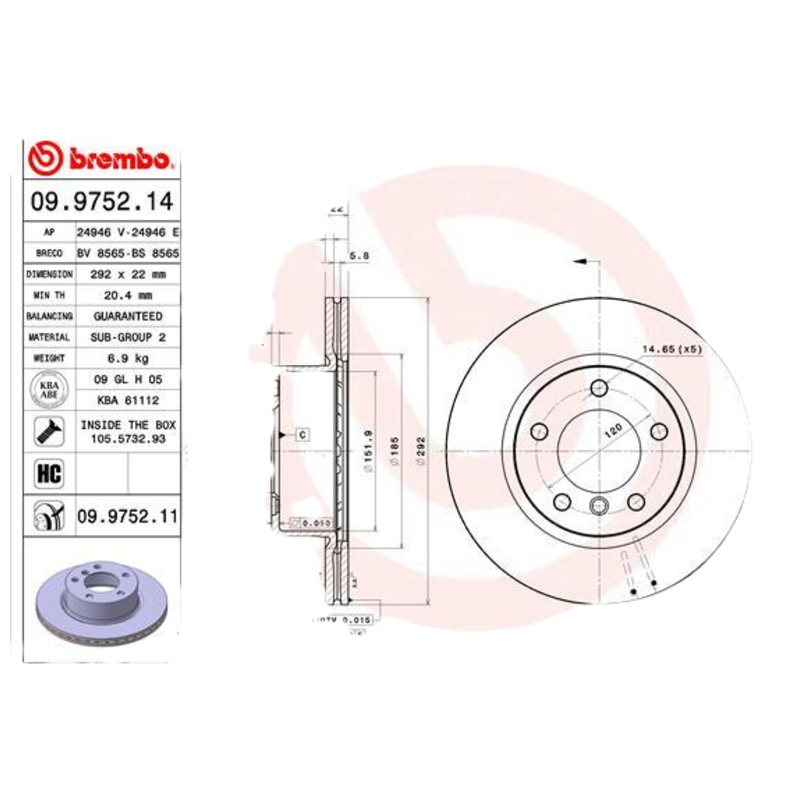 BREMBO Brzdový kotúč 09975211