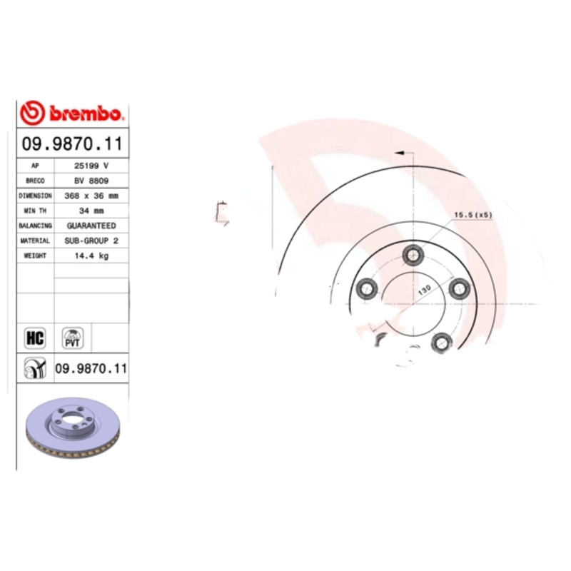 BREMBO Brzdový kotúč 09987011