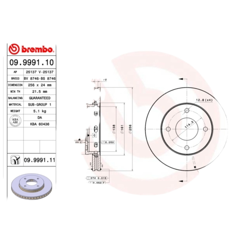 BREMBO Brzdový kotúč 09999111