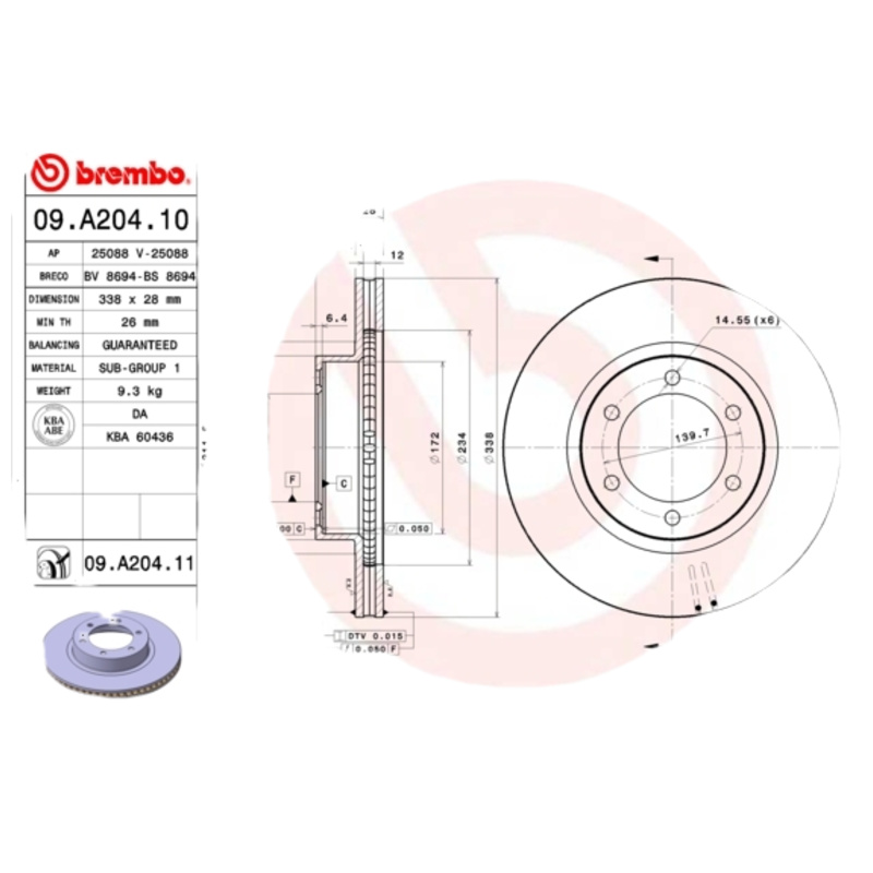 BREMBO Brzdový kotúč 09A20411