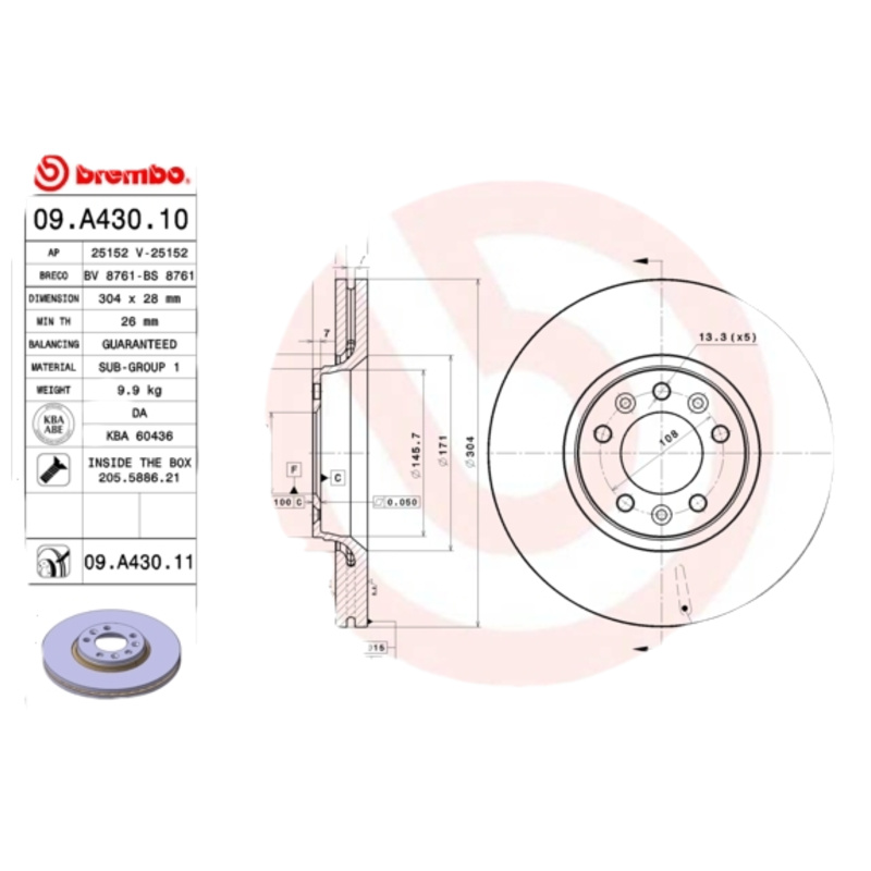 BREMBO Brzdový kotúč 09A43011