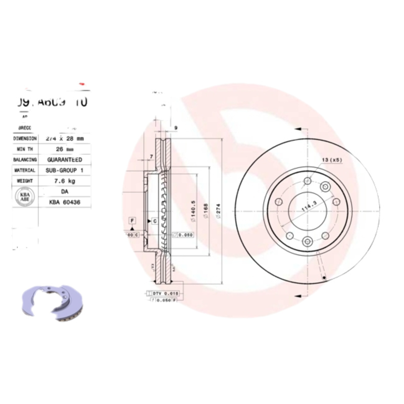 BREMBO Brzdový kotúč 09A60910