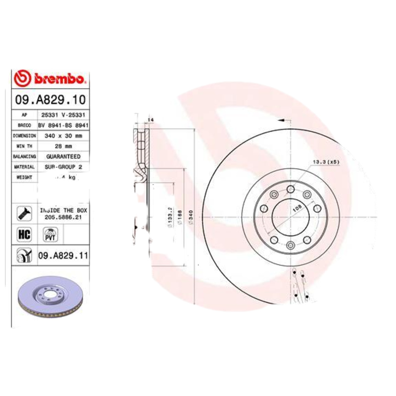 BREMBO Brzdový kotúč 09A82911