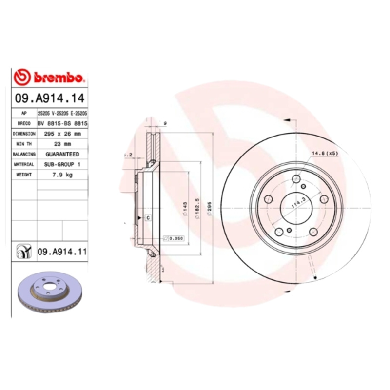 BREMBO Brzdový kotúč 09A91414