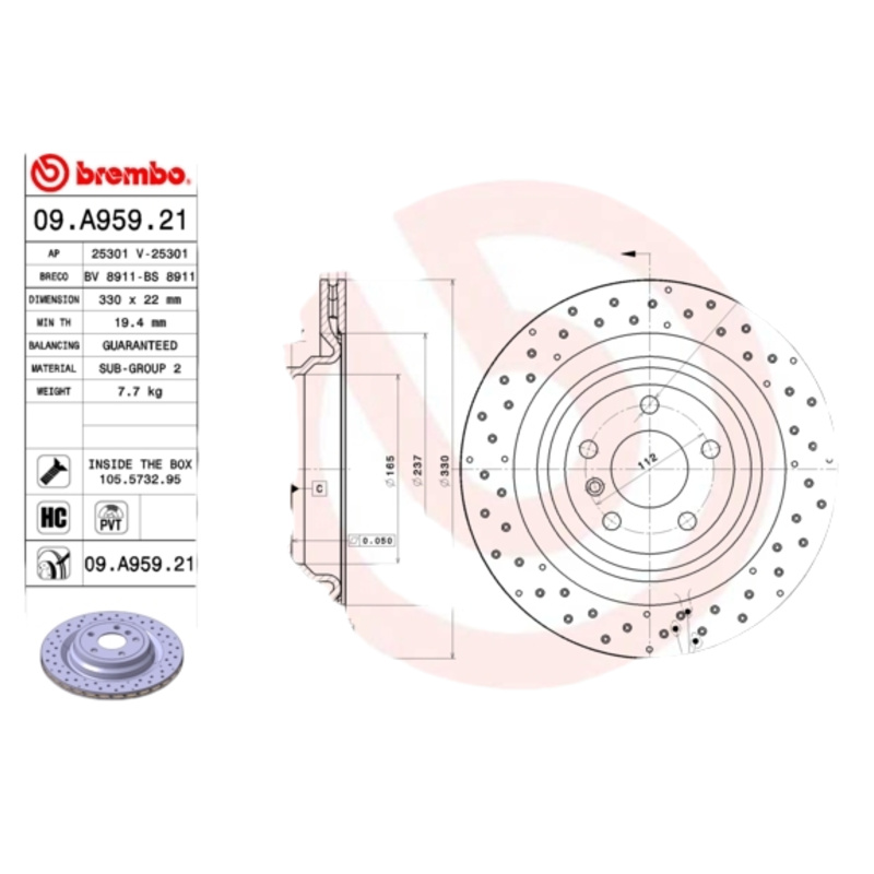 BREMBO Brzdový kotúč 09A95921