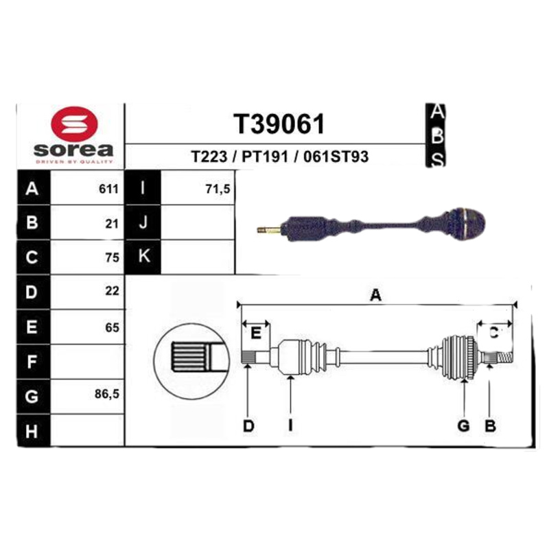 EAI Hnací hriadeľ T39061