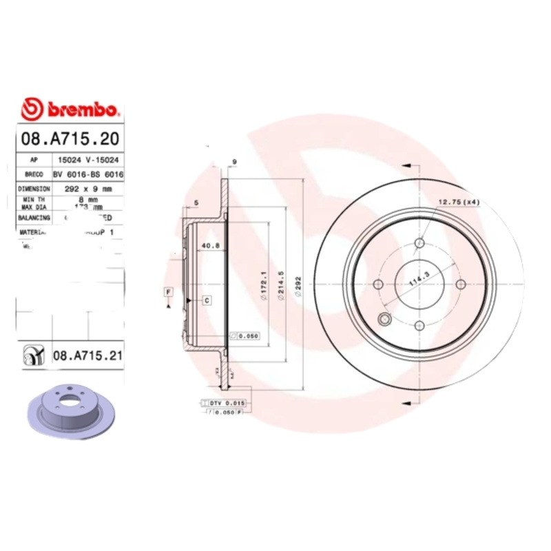 BREMBO Brzdový kotúč 08A71521