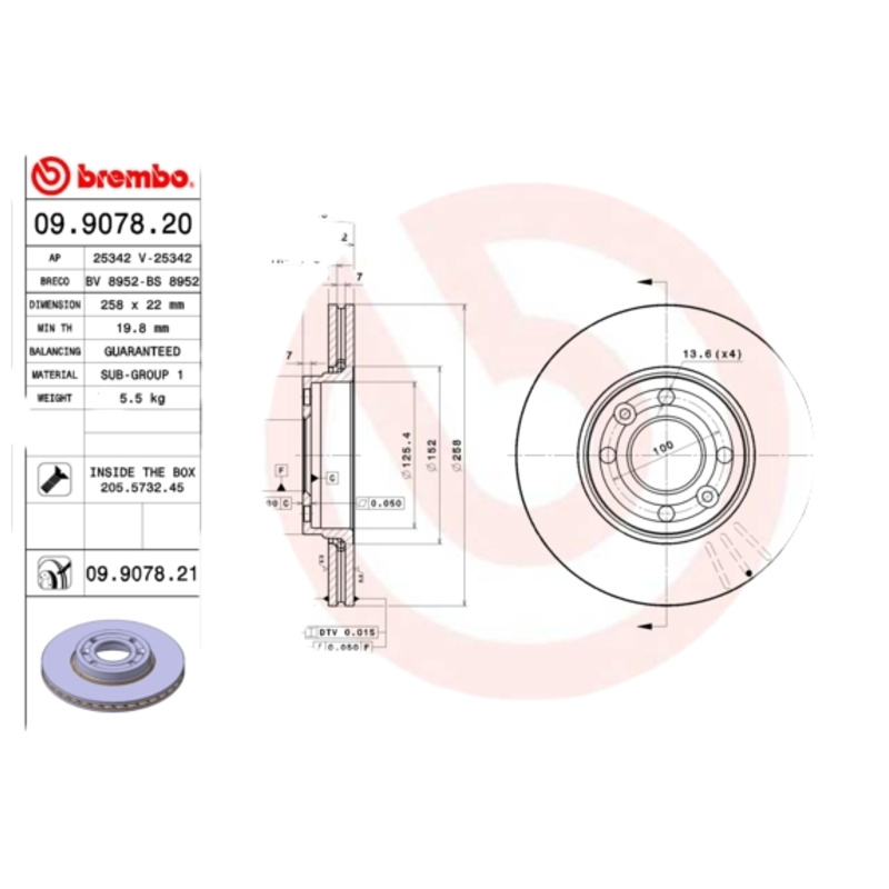 BREMBO Brzdový kotúč 09907821