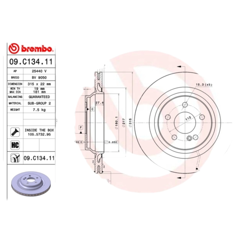 BREMBO Brzdový kotúč 09C13411