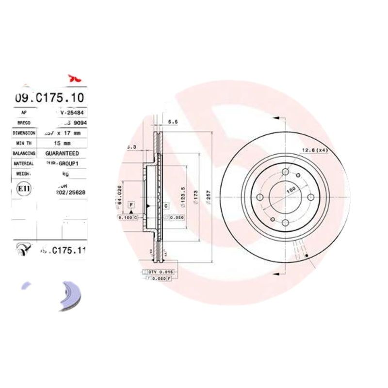 BREMBO Brzdový kotúč 09C17511