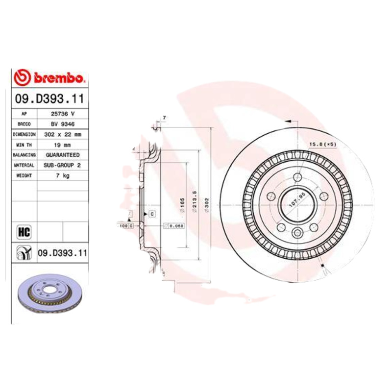 BREMBO Brzdový kotúč 09D39311