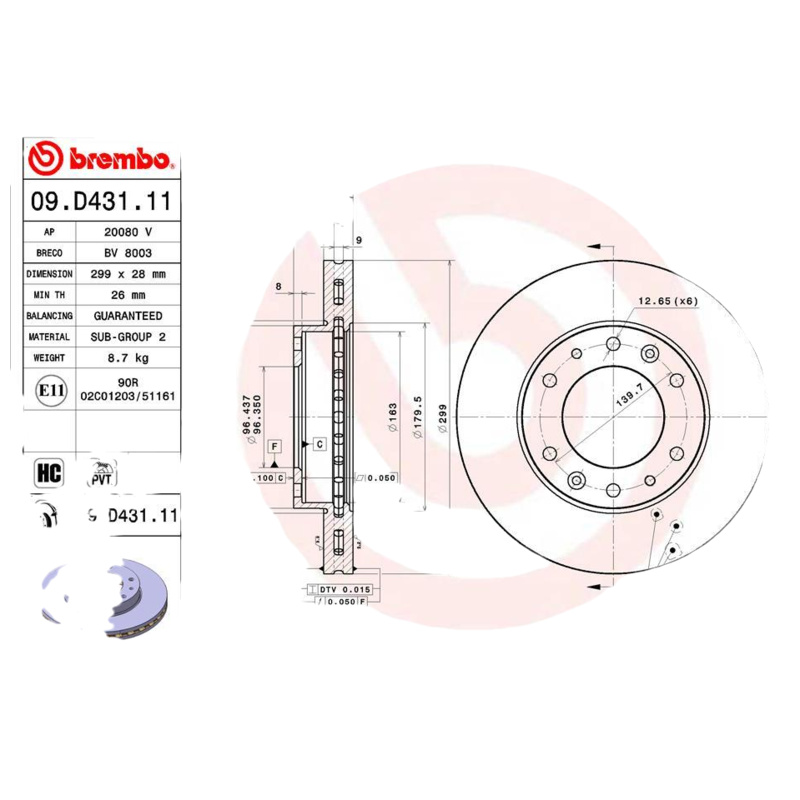 BREMBO Brzdový kotúč 09D43111