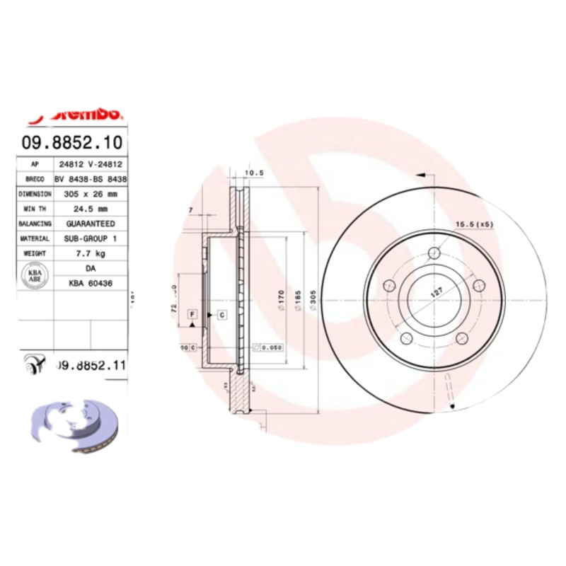 BREMBO Brzdový kotúč 09885211