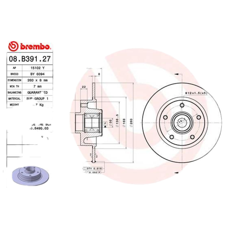 BREMBO Brzdový kotúč 08B39127