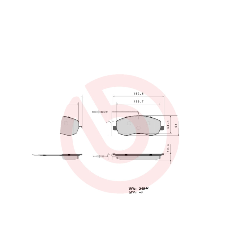 BREMBO Sada brzdových platničiek kotúčovej brzdy P61104